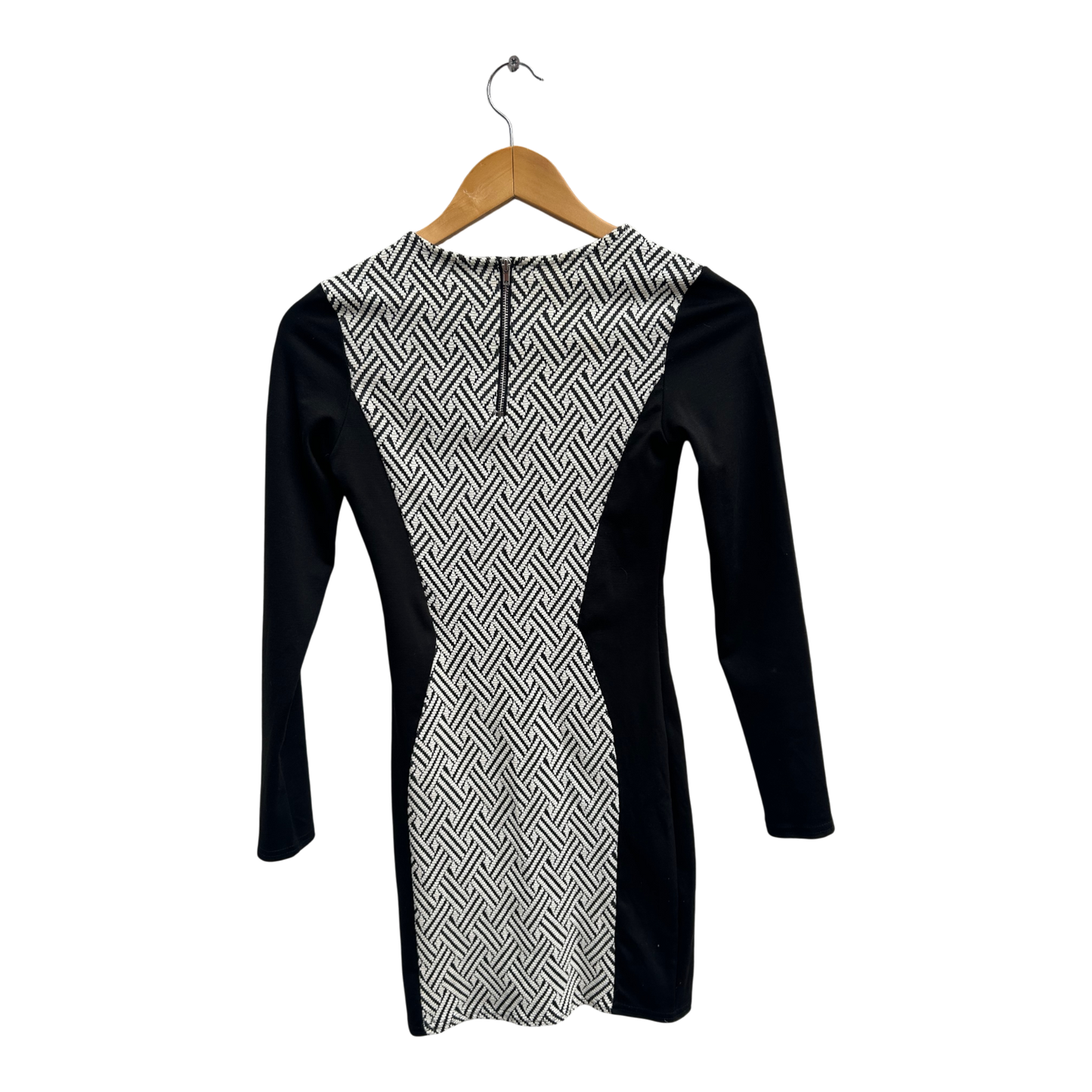 H&M Kleid Damen Gr 36 Schwarz Weiß Stretch Baumwolle Figurbetont Elegant Party