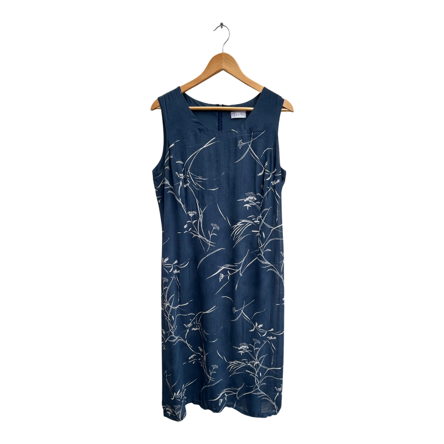 Bonita Kleid Damen Gr 44 Blau Weiß Blumenmuster Viskose Elegant Sommer Midi