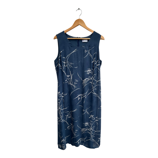 Bonita Kleid Damen Gr 44 Blau Weiß Blumenmuster Viskose Elegant Sommer Midi