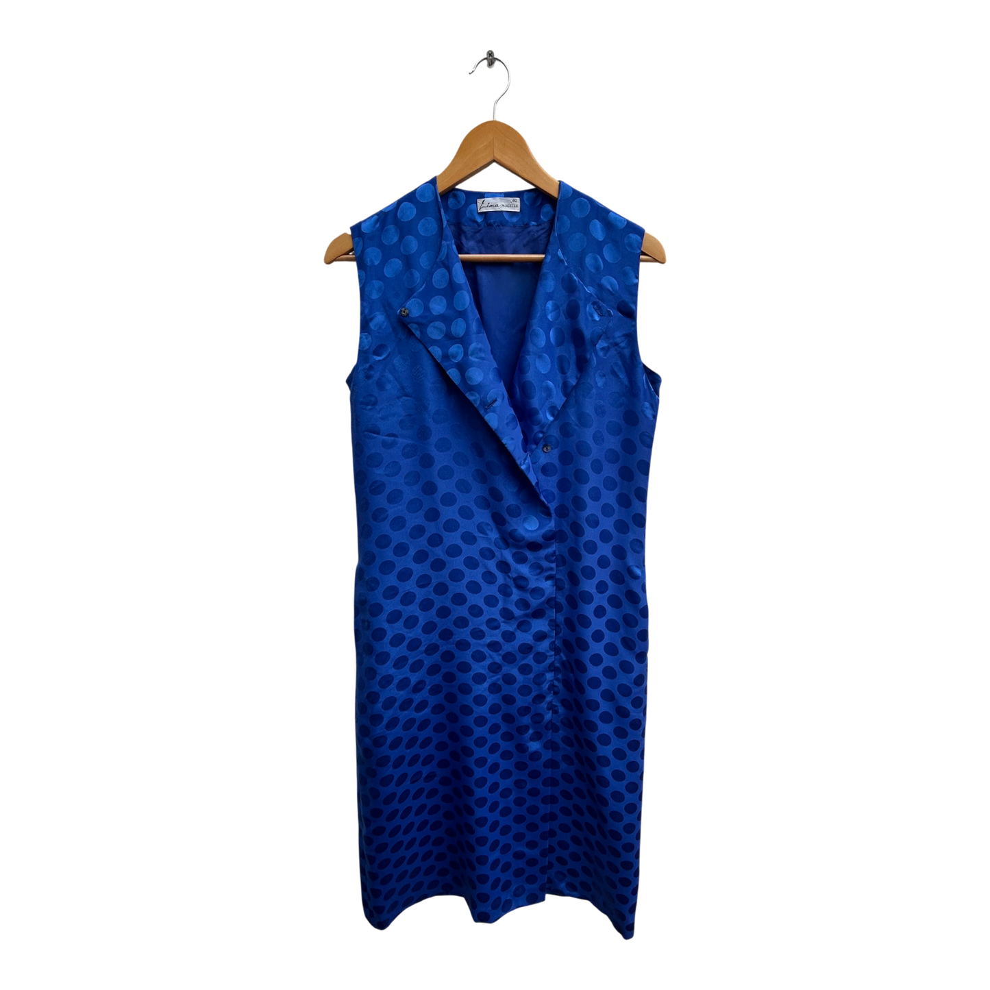 Lima Modelle Kleid Damen Gr 40 Blau Punkte Satin Gefüttert Retro Elegant Midi