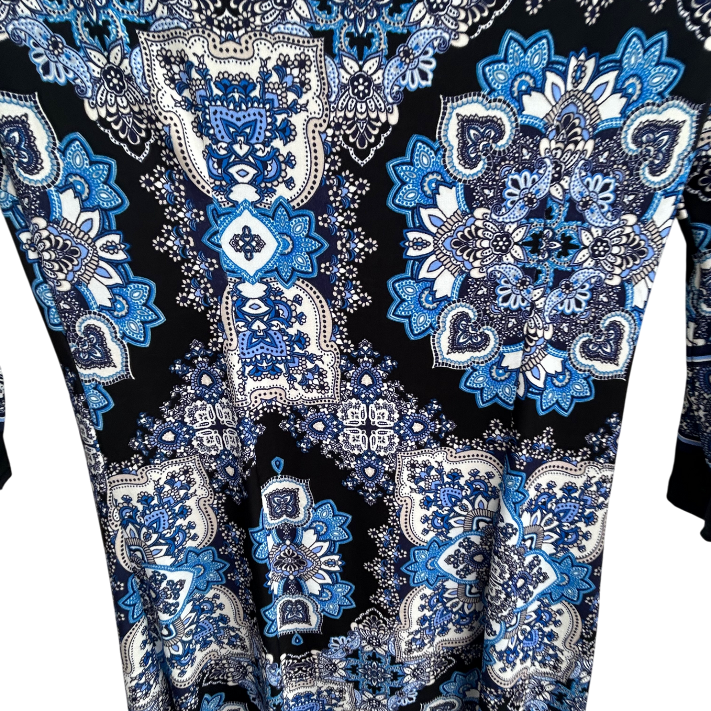 Atmosphere Kleid Damen Gr 36 Blau Schwarz Muster Stretch Elegant 3/4 Arm Mini