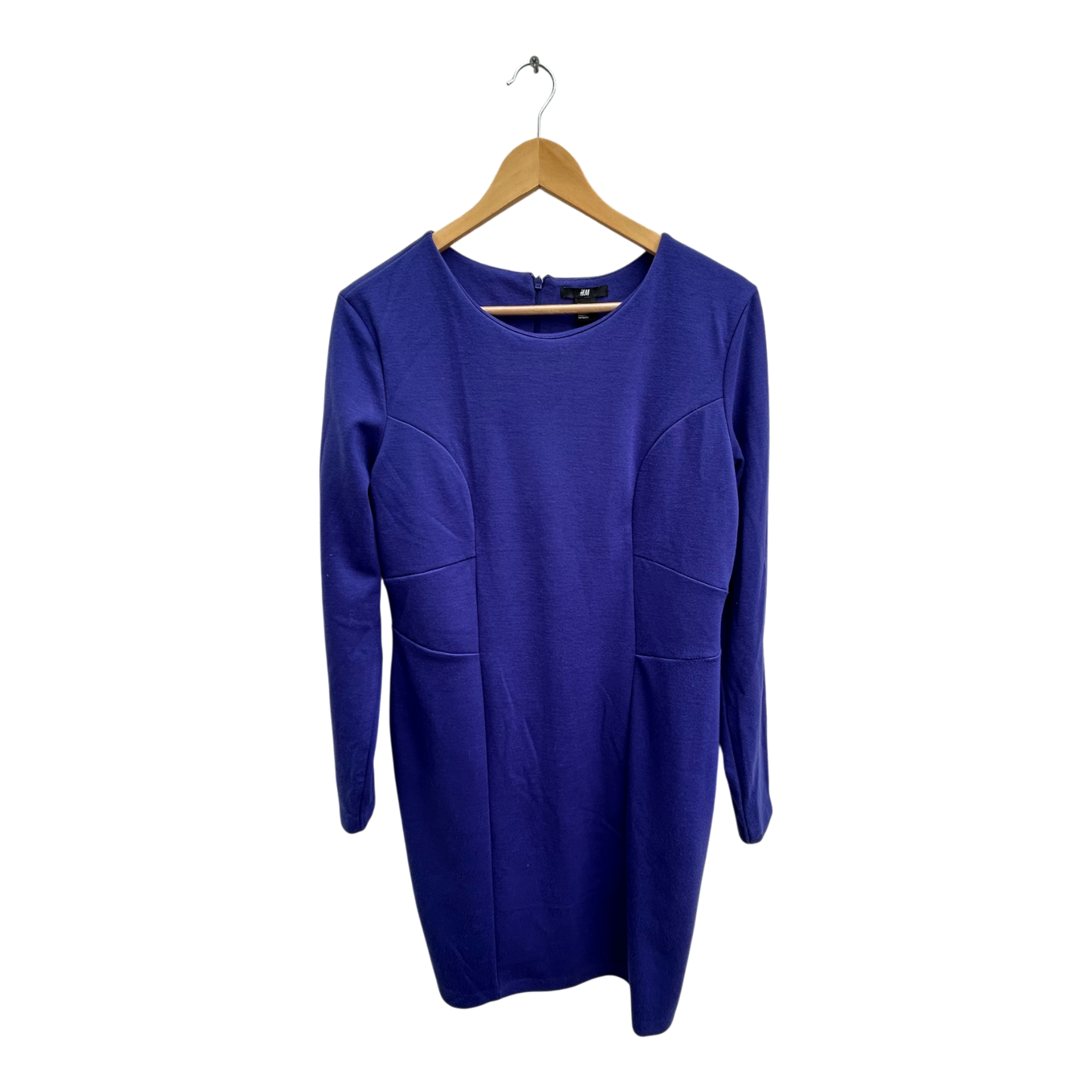 H&M Kleid Damen Gr L Royalblau Elegant Stretch Langarm Figurbetont Business