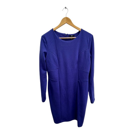 H&M Kleid Damen Gr L Royalblau Elegant Stretch Langarm Figurbetont Business