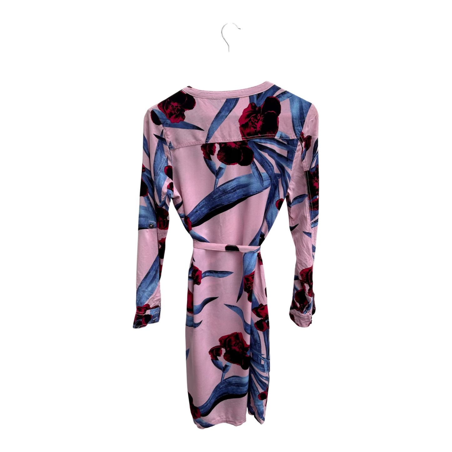 Fransa Kleid Damen Gr S Rosa Blau Blumenmuster Viskose Langarm Knopfleiste Gürtel