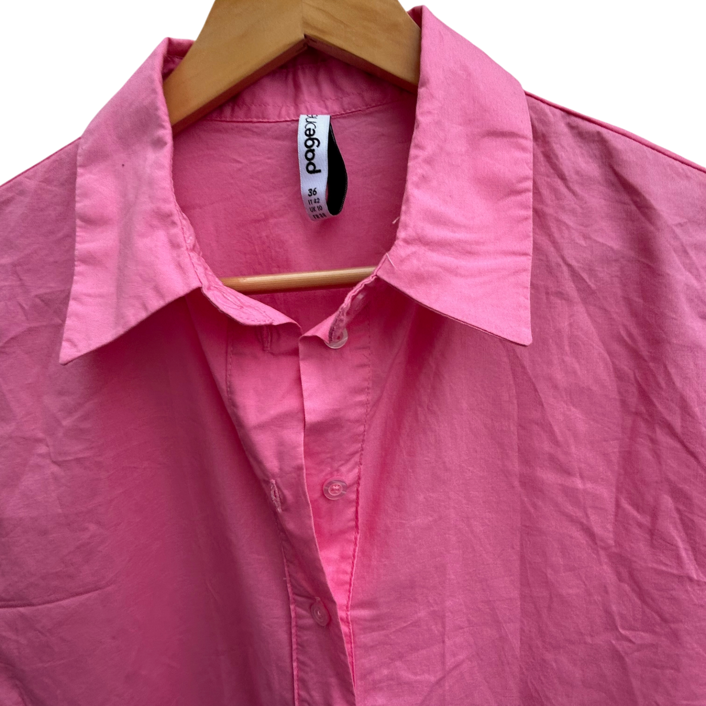 Page One Kleid Damen Gr 36 Pink Baumwolle Sommer Langarm Hemdblusenkleid Rüschen