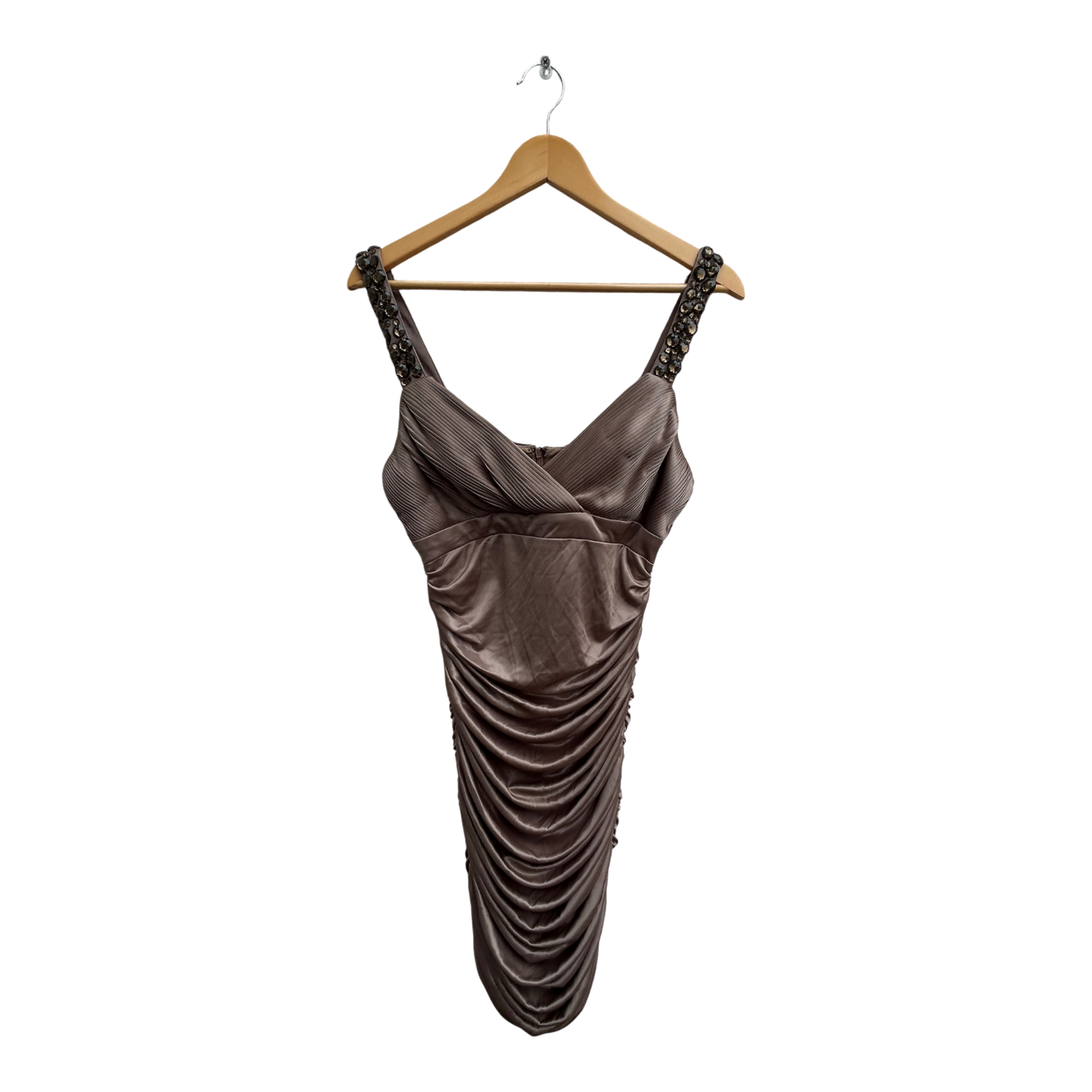 Apart Kleid Damen Gr 38 Taupe Stretch Party Elegant Klassisch Raffung Strass Träger