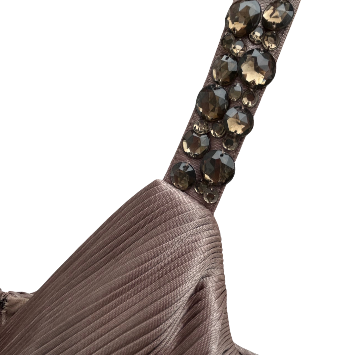 Apart Kleid Damen Gr 38 Taupe Stretch Party Elegant Klassisch Raffung Strass Träger