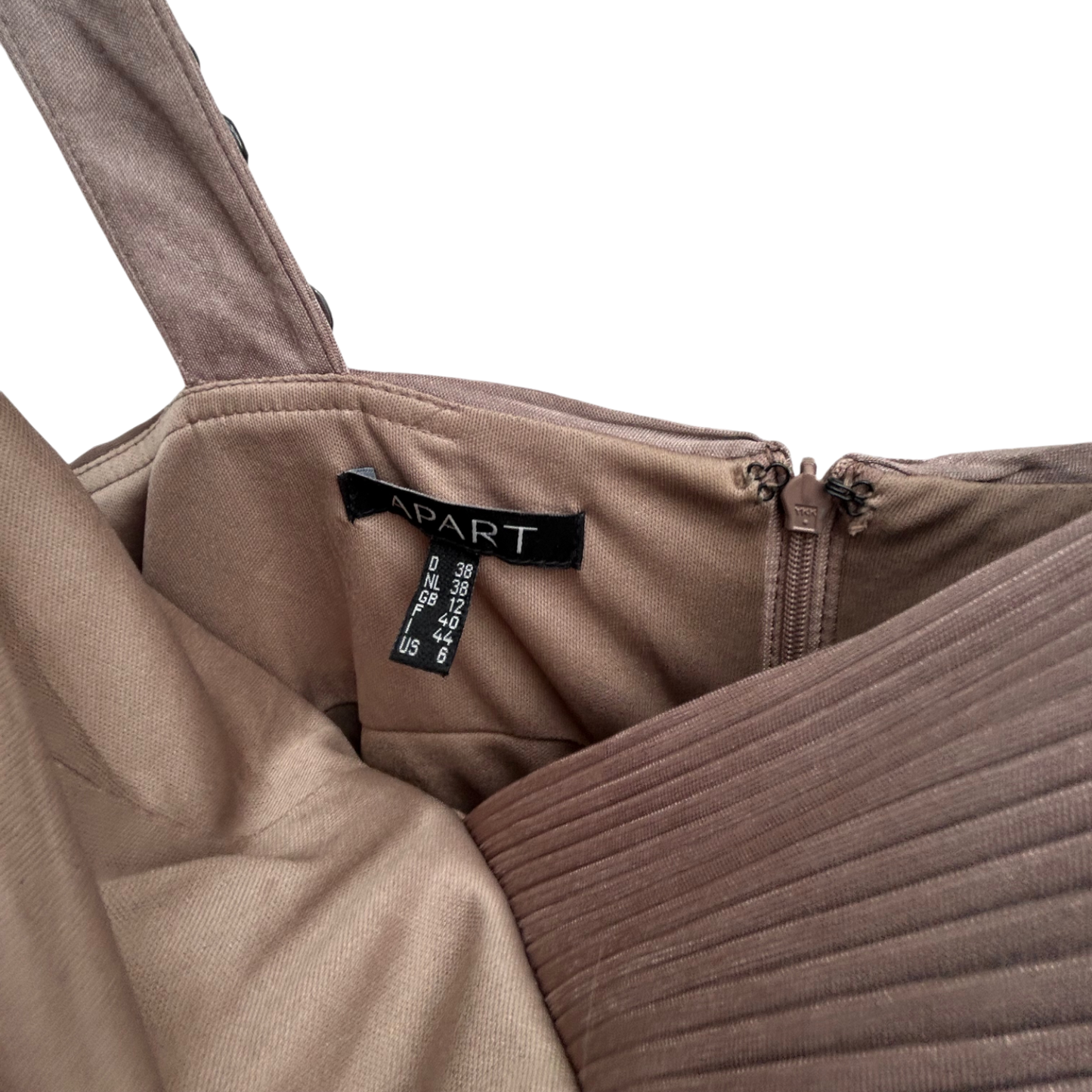 Apart Kleid Damen Gr 38 Taupe Stretch Party Elegant Klassisch Raffung Strass Träger