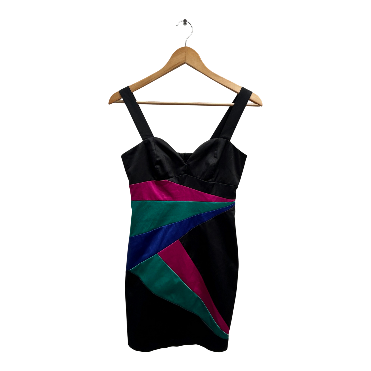 H&M Kleid Damen Gr 36 Schwarz Bunt Satin Partykleid Kurz Elegant Klassisch Reißer