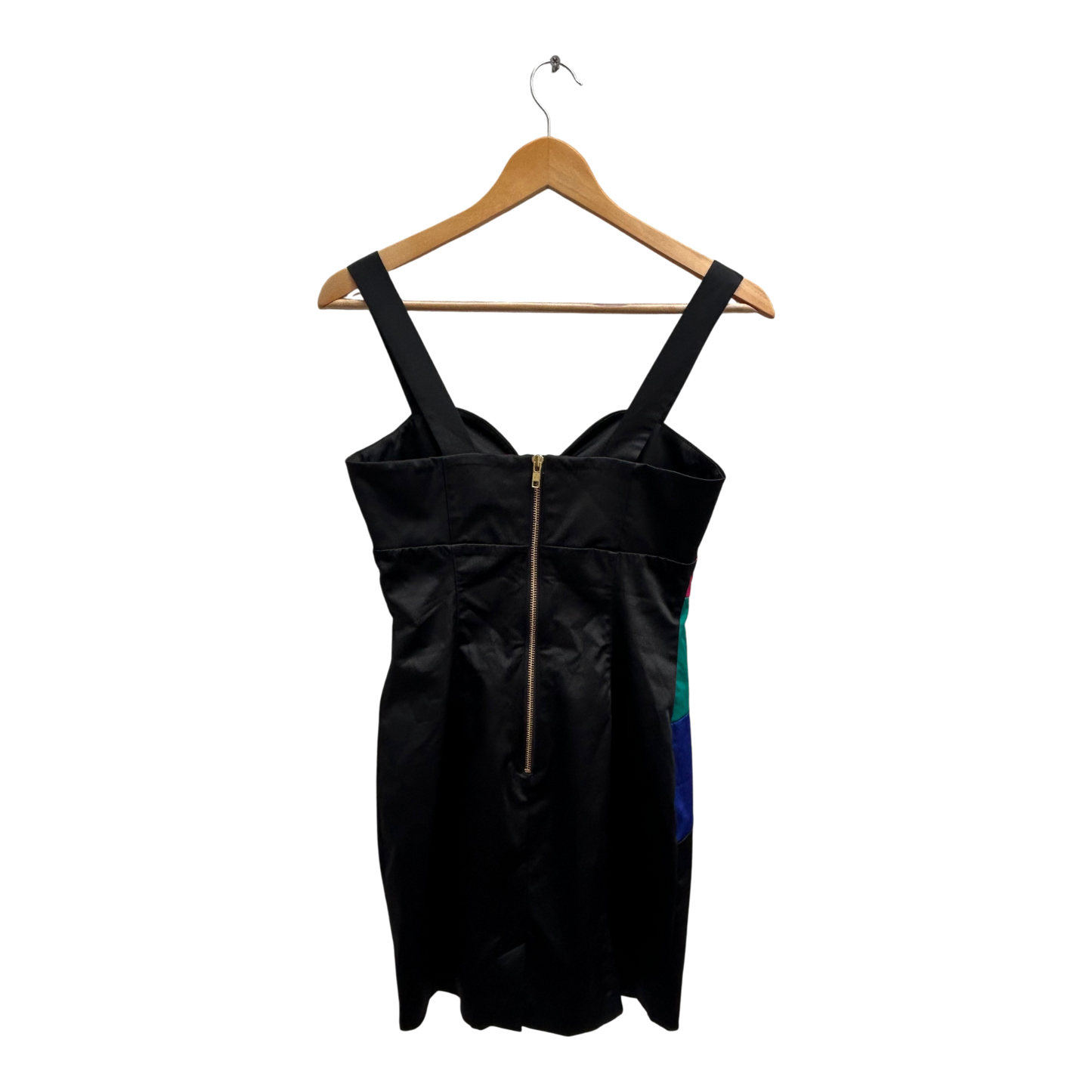 H&M Kleid Damen Gr 36 Schwarz Bunt Satin Partykleid Kurz Elegant Klassisch Reißer