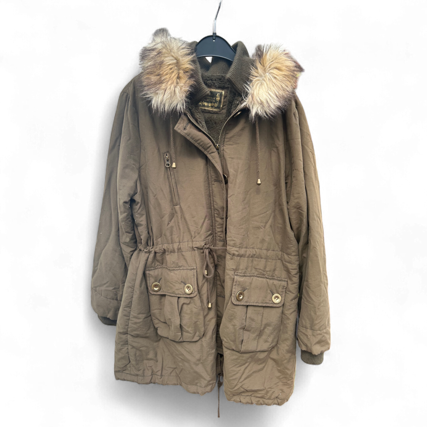 🧥 Yessica Damen Parka | Gr. 46 | Khaki | Mit Kapuze & Teddyfutter | Warm & Stylisch 🧥
