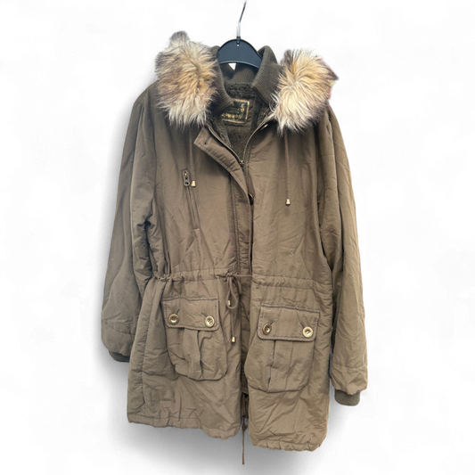 🧥 Yessica Damen Parka | Gr. 46 | Khaki | Mit Kapuze & Teddyfutter | Warm & Stylisch 🧥