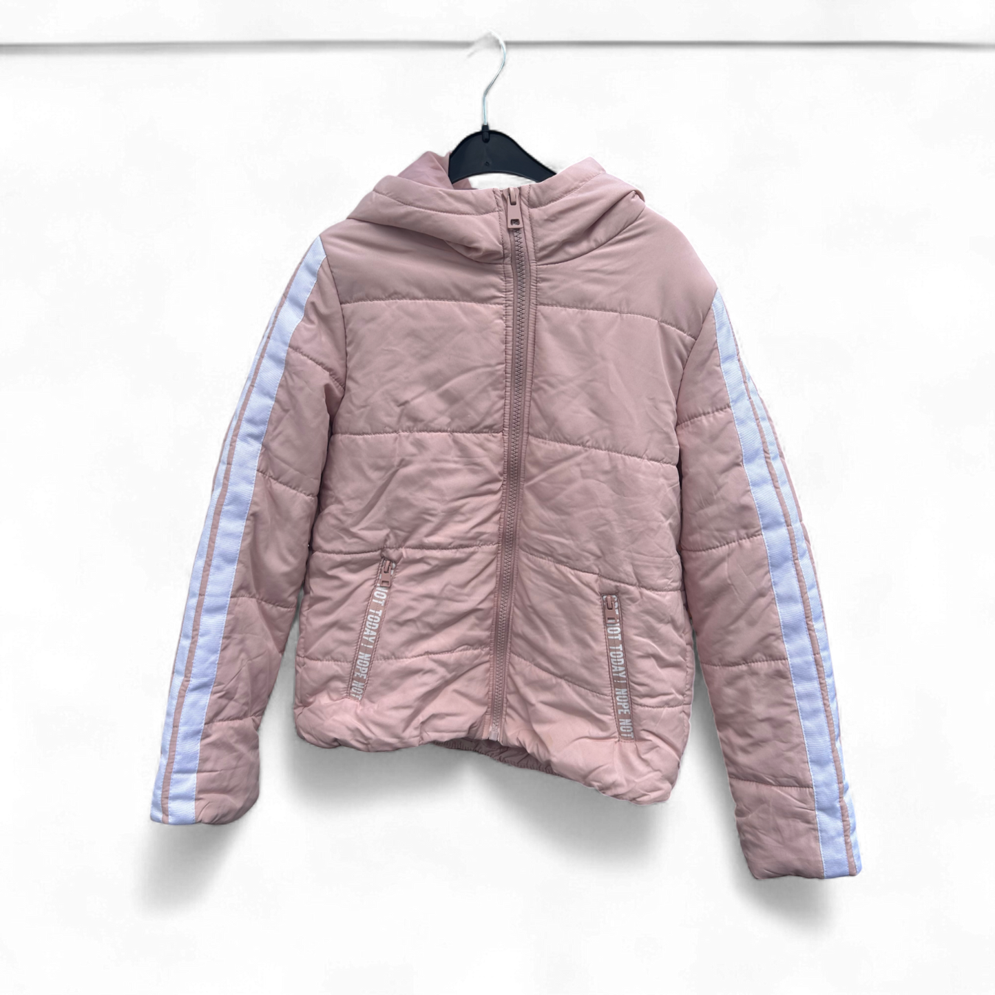 Jean Pascale Damen Steppjacke Größe 36 Rosa Kapuze Gestreift Gefüttert