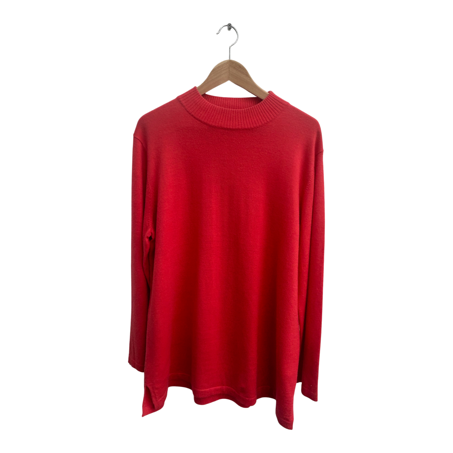 Adagio Pullover Damen Gr 48 Rot Langarm Wollmix Seitenschlitze Feinstrick Elegant