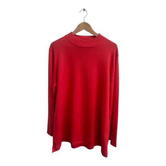 Adagio Pullover Damen Gr 48 Rot Langarm Wollmix Seitenschlitze Feinstrick Elegant