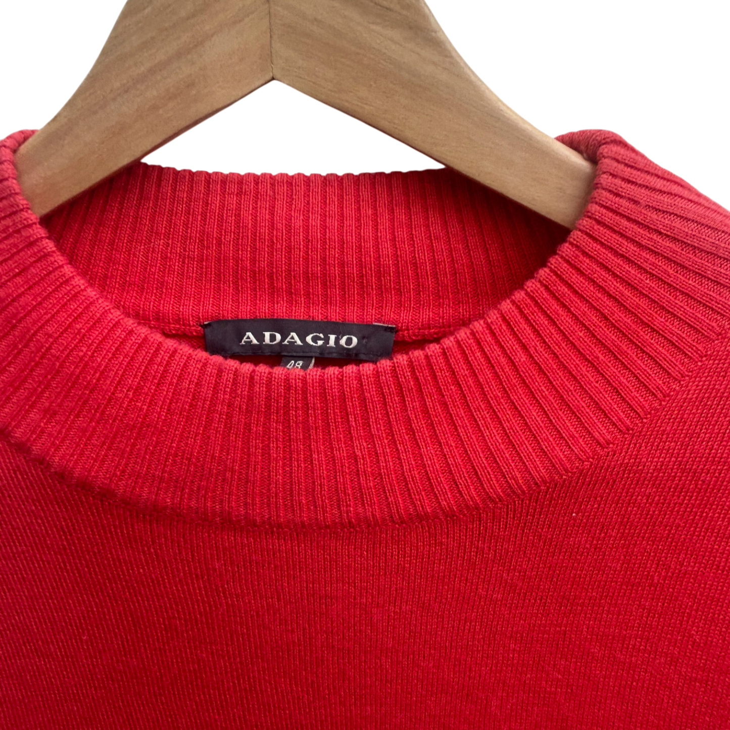 Adagio Pullover Damen Gr 48 Rot Langarm Wollmix Seitenschlitze Feinstrick Elegant