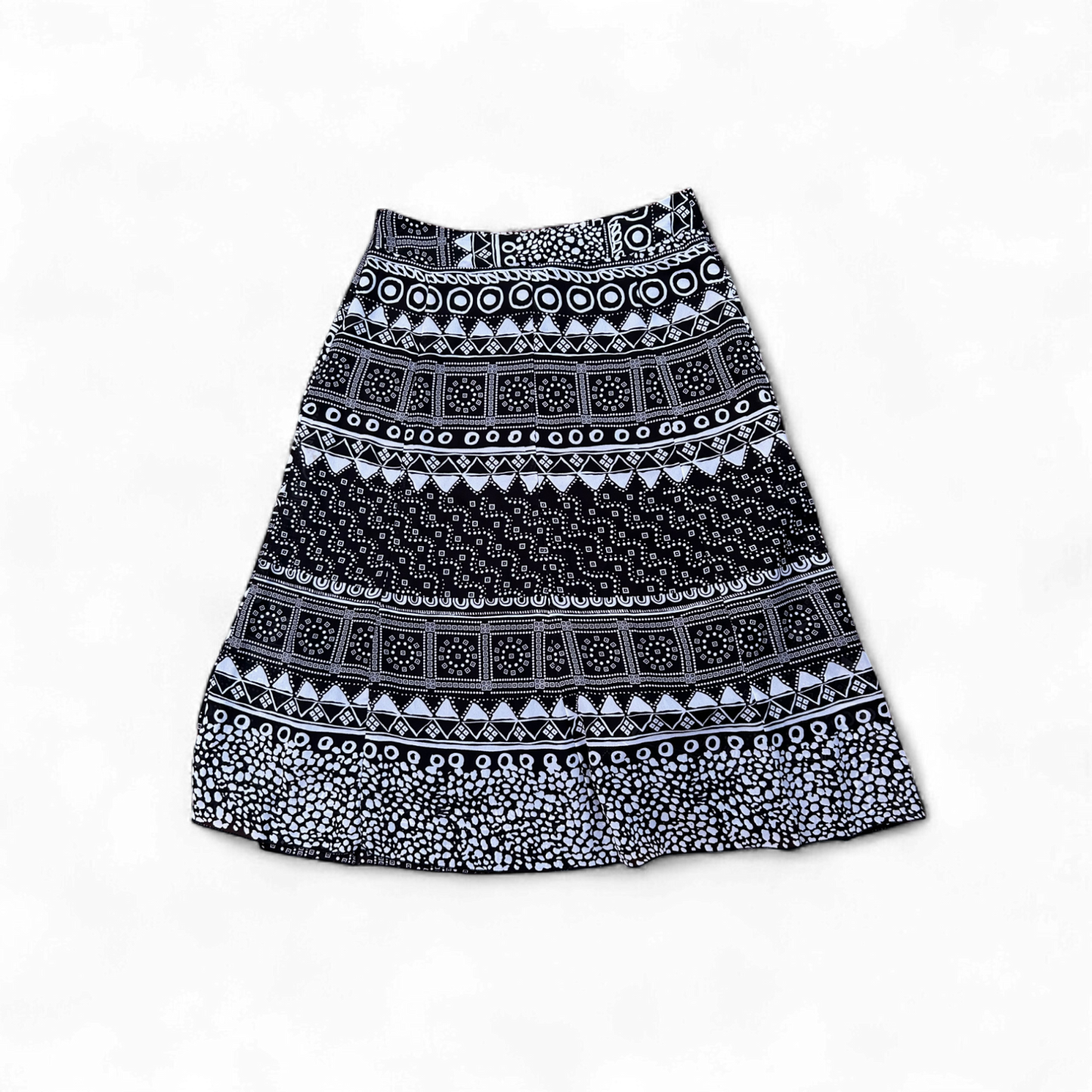 C&A Rock Damen Gr 44 Schwarz Weiß Ethno Muster Baumwolle Boho Style Sommer