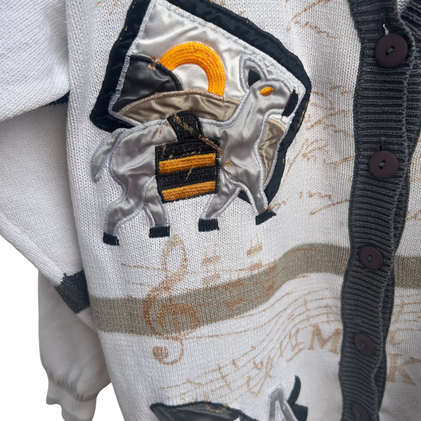 Vintage Herren Strickjacke Joy E Fun Gr M 100 Prozent Cotton Applikationen Retro