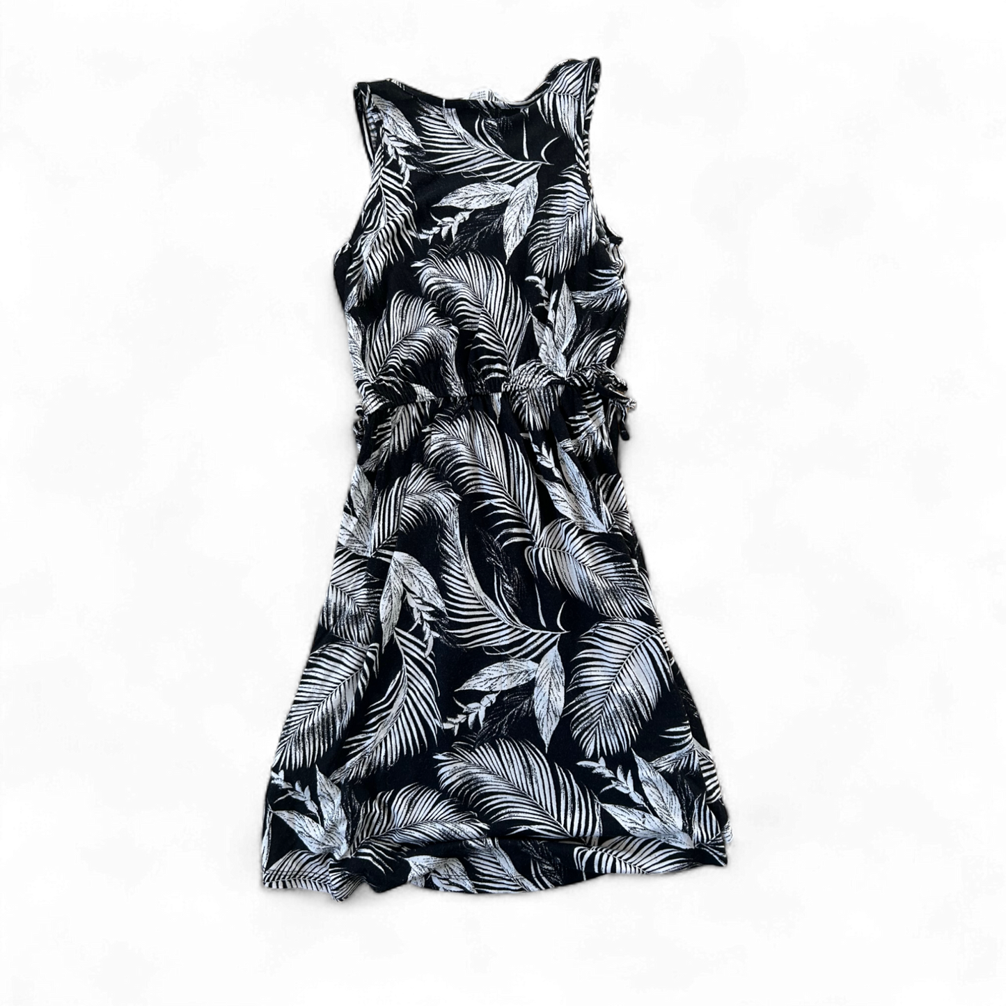 🪴 H&M Sommerkleid Gr. 134/140 Schwarz Weiß – Palmenmuster 🌿