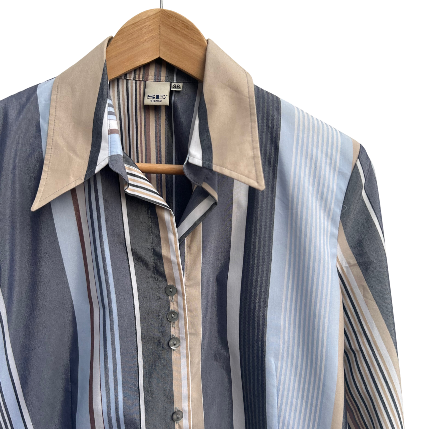 Vintage Damen Bluse Gestreift Langarm Gr 38 Schulterpolster Poly Baumwolle