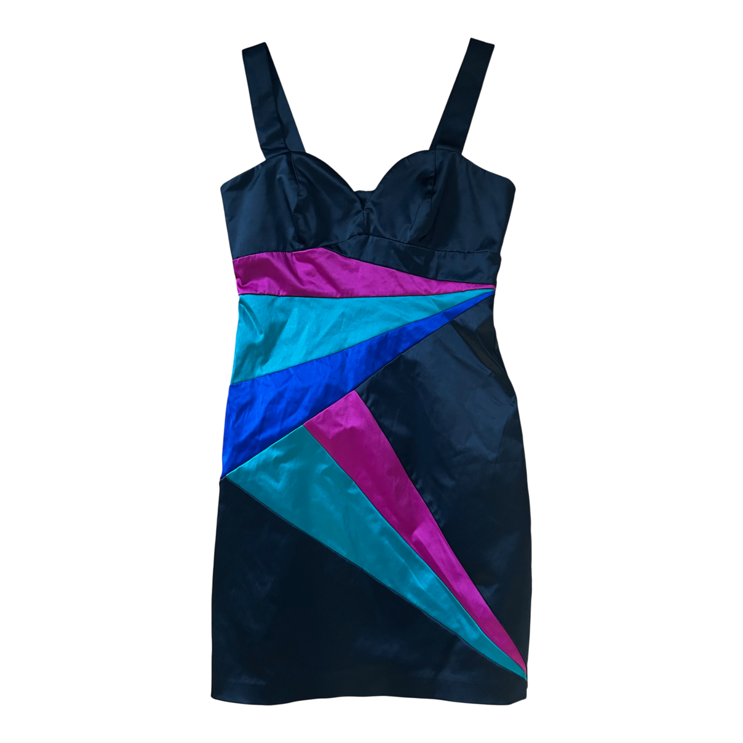 H&M Kleid Damen Gr 36 Schwarz Bunt Satin Partykleid Kurz Elegant Klassisch Reißer