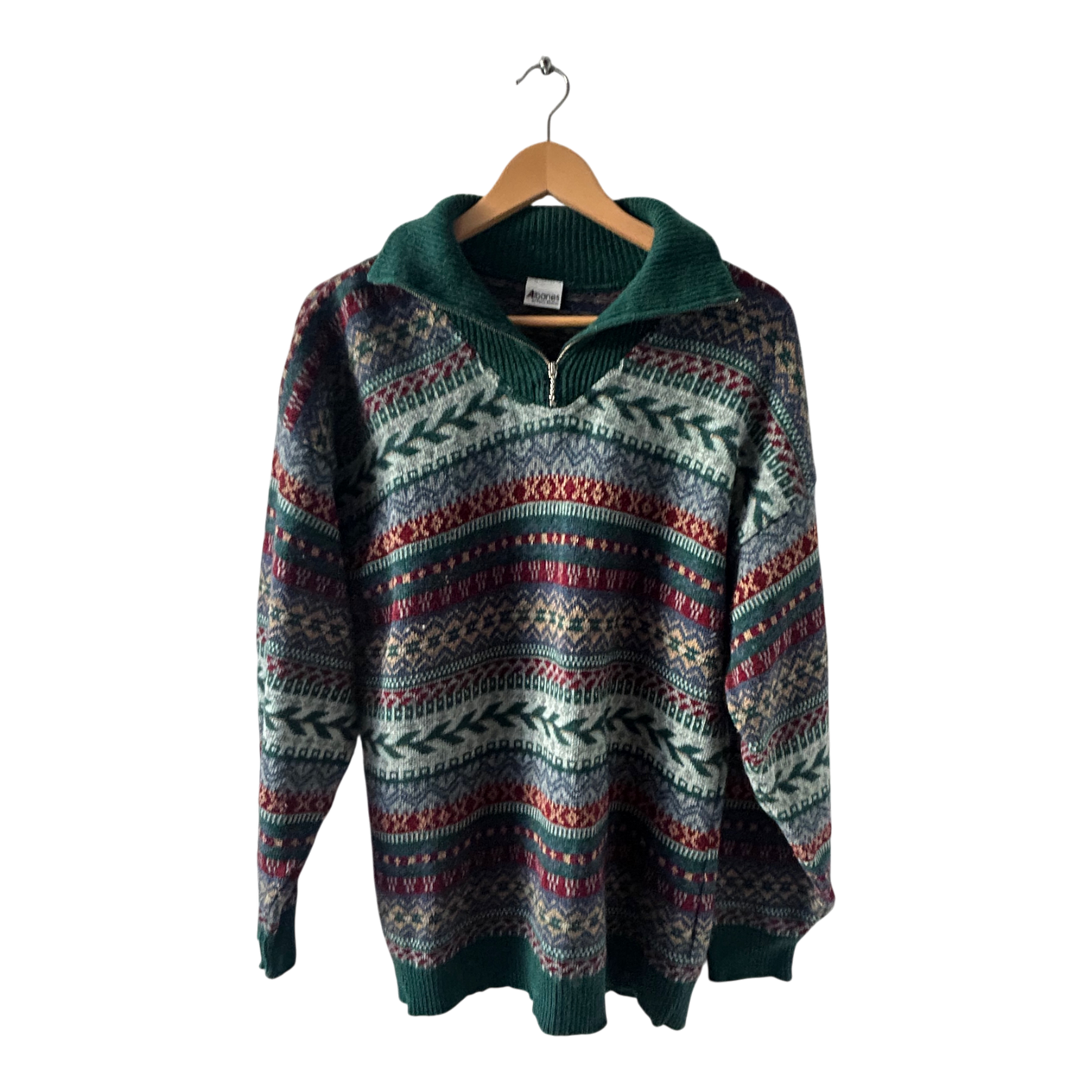 Vintage Albanes Pullover Herren Strickmuster Gr 52 Warm Retro Halbzip Winterlook