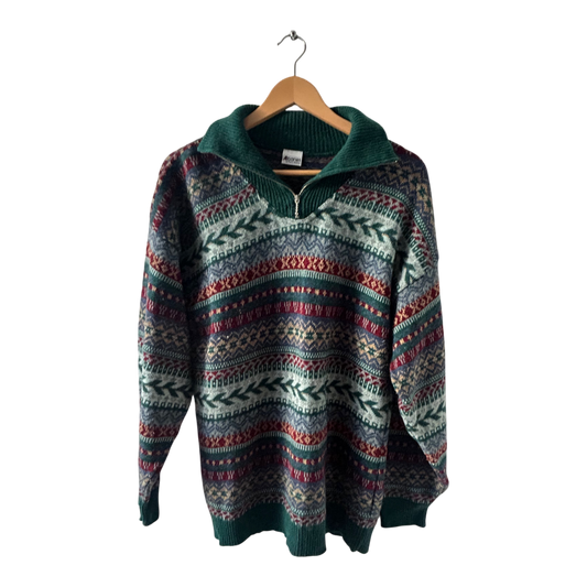 Vintage Albanes Pullover Herren Strickmuster Gr 52 Warm Retro Halbzip Winterlook