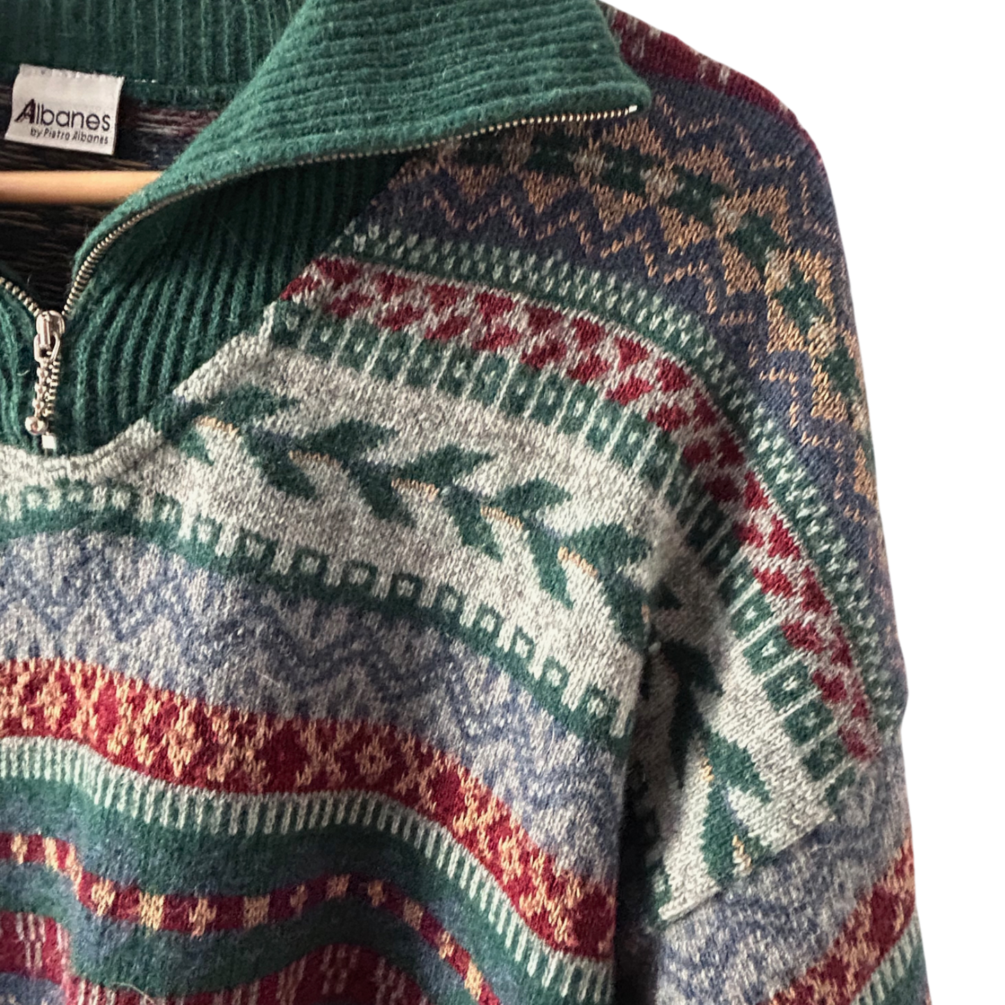 Vintage Albanes Pullover Herren Strickmuster Gr 52 Warm Retro Halbzip Winterlook