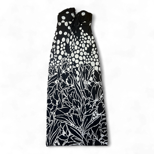 En Focus Kleid Damen Dress Damenkleid Gr. 36 Schwarz Blumen Punkte Maxikleid