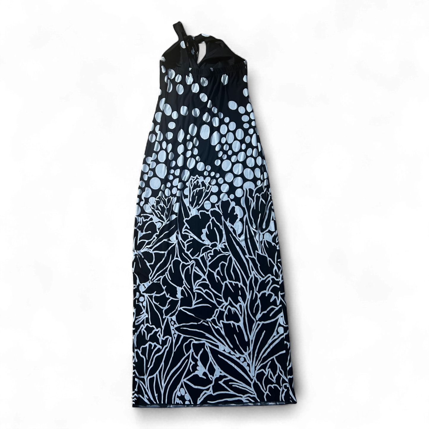 En Focus Kleid Damen Dress Damenkleid Gr. 36 Schwarz Blumen Punkte Maxikleid