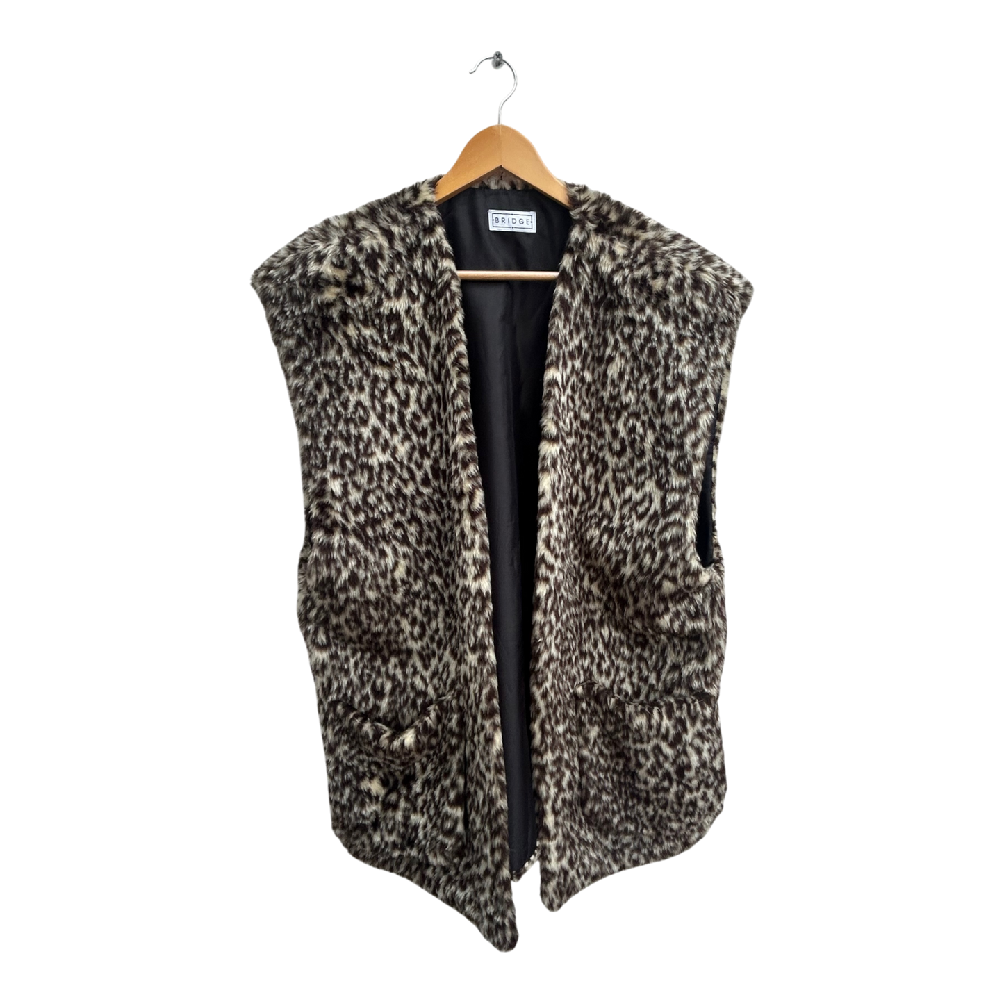 Bridge Damen Weste Kunstfell Gr L Leopardmuster Vintage Lang Elegant Warm Braun