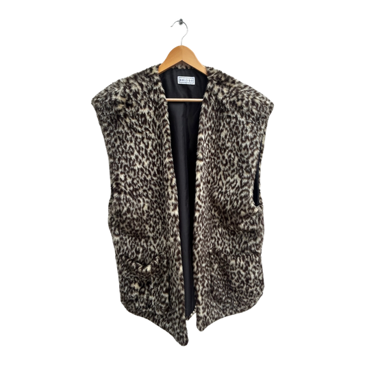 Bridge Damen Weste Kunstfell Gr L Leopardmuster Vintage Lang Elegant Warm Braun