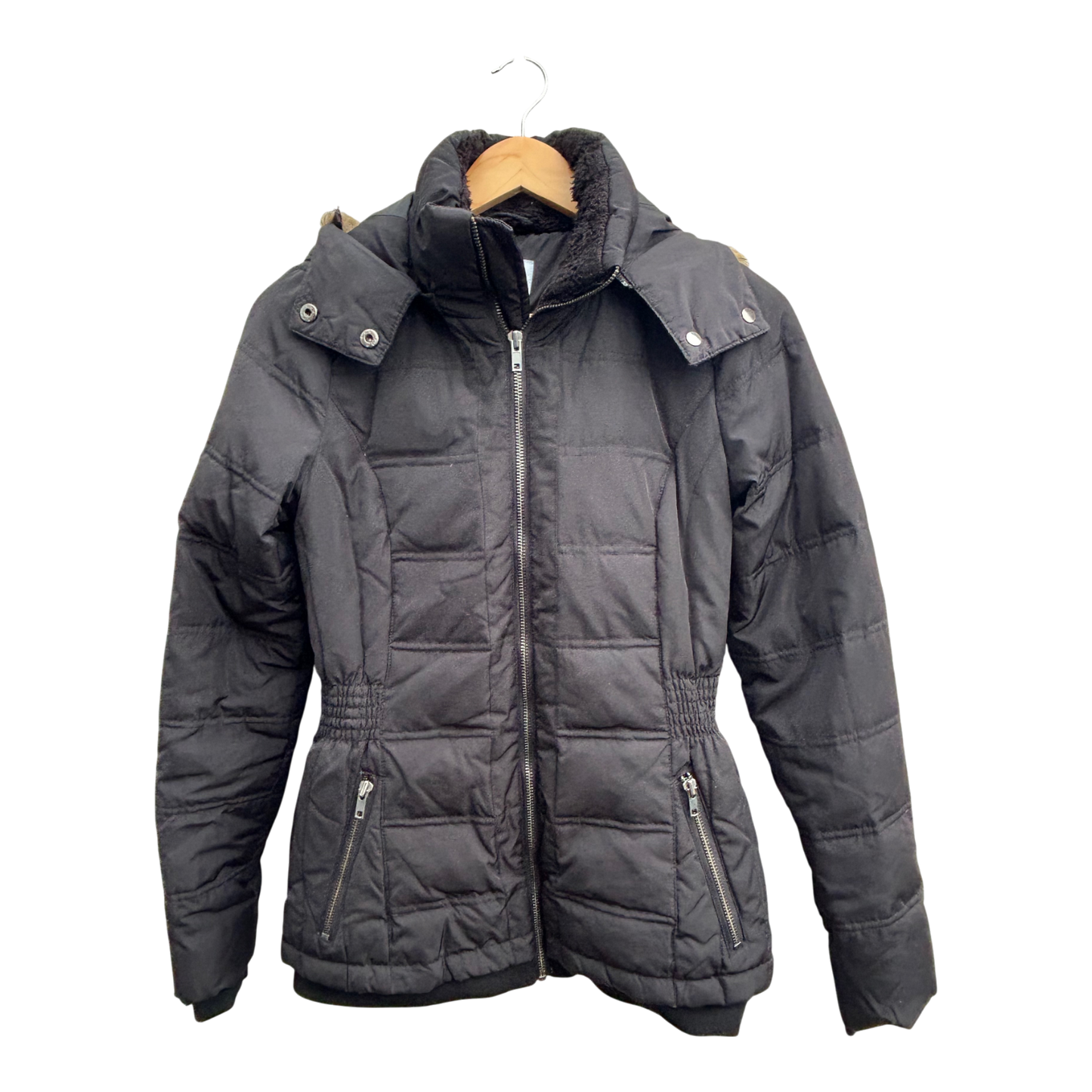 Vera Moda Jacke Damen XS Schwarz Warm Kapuze Fellrand Winter Übergangsjacke