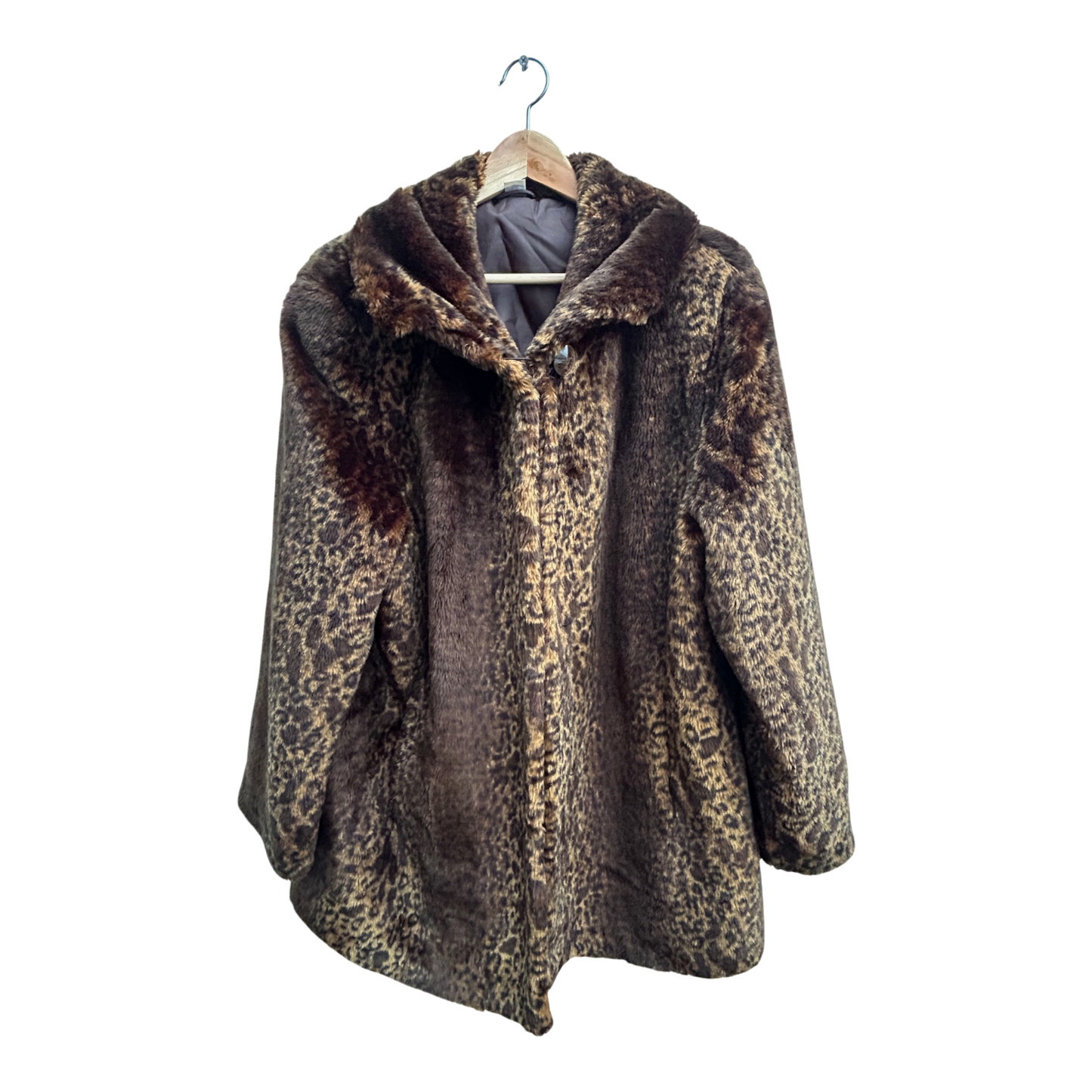 Webpelzmantel Damen Gr 44 Leomuster Warm Kunstfell Braun Elegant Herbst Winter