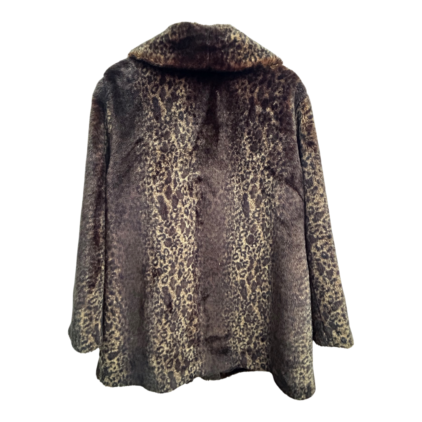 Webpelzmantel Damen Gr 44 Leomuster Warm Kunstfell Braun Elegant Herbst Winter