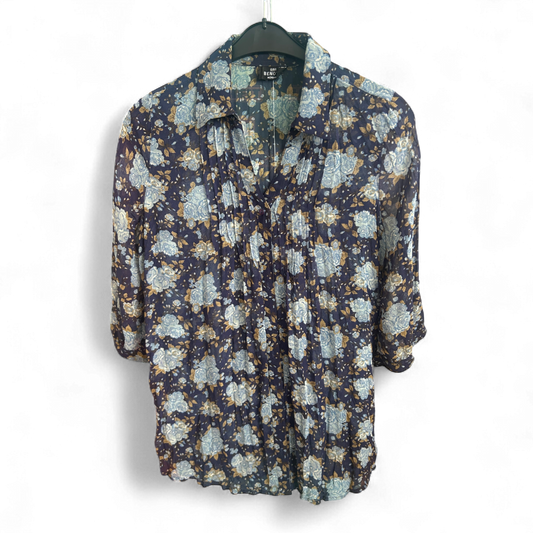Gina Benotti Bluse Damen Gr M Dunkelblau Blumen Print Casual Feminin Klassisch