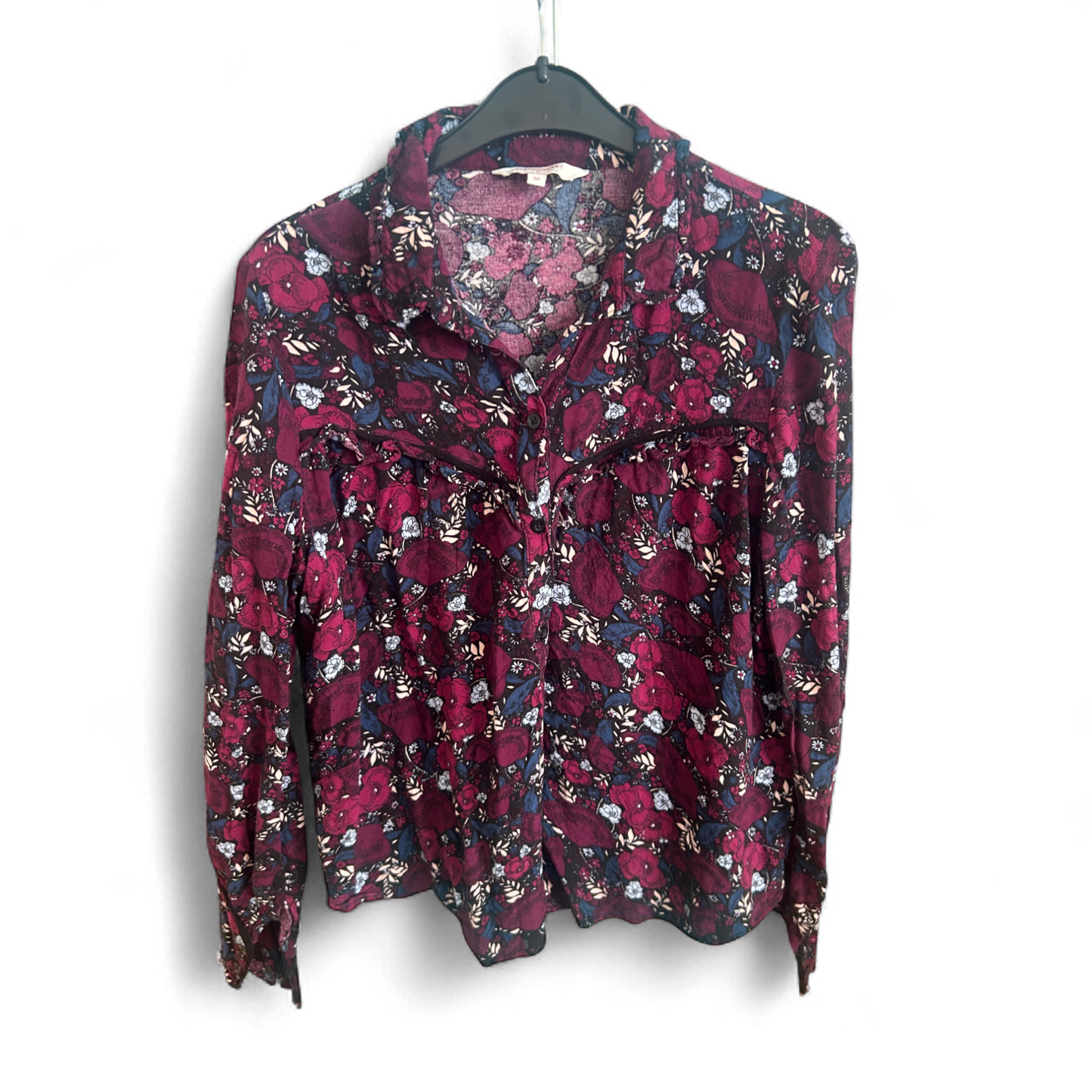 Clockhouse Bluse Damen Gr 36 Violett Blumen Viskose Leicht Verspielt Sommer Look