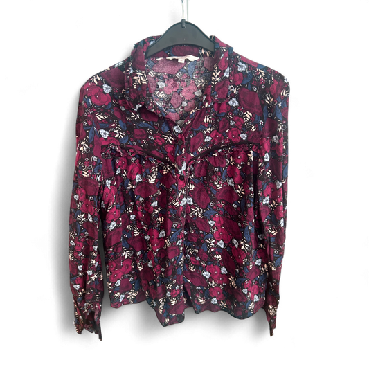 Clockhouse Bluse Damen Gr 36 Violett Blumen Viskose Leicht Verspielt Sommer Look