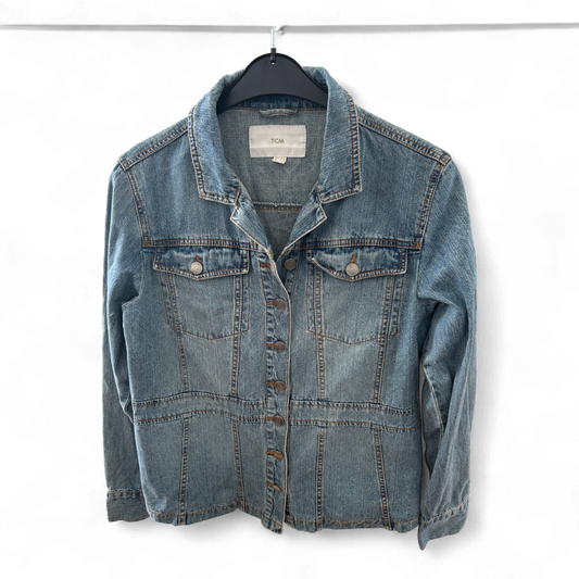 TCM Jeansjacke Damen 40 42 Blau 100 % Baumwolle Klassisch Kurz Vintage Look