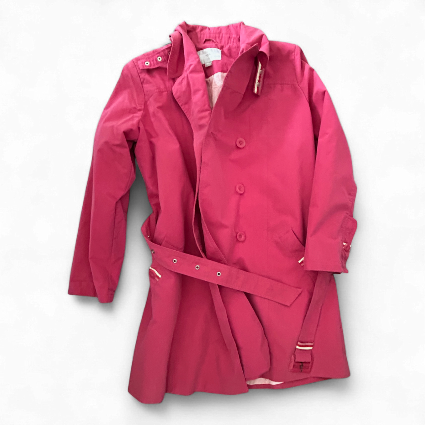TCM Trenchcoat Damen 44 46 Pink 72 % Baumwolle Tailliert Gürtel 90 cm