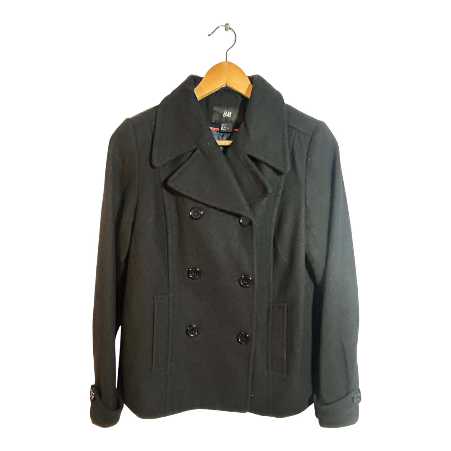 H&M Damen Wolljacke Kurzjacke Gr 36 Schwarz Zweireiher Elegant Warm Winterjacke