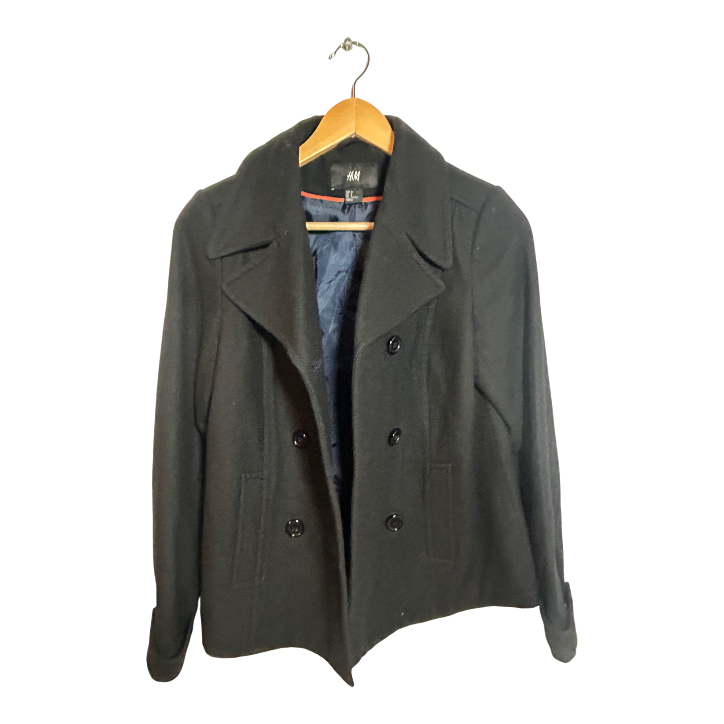 H&M Damen Wolljacke Kurzjacke Gr 36 Schwarz Zweireiher Elegant Warm Winterjacke