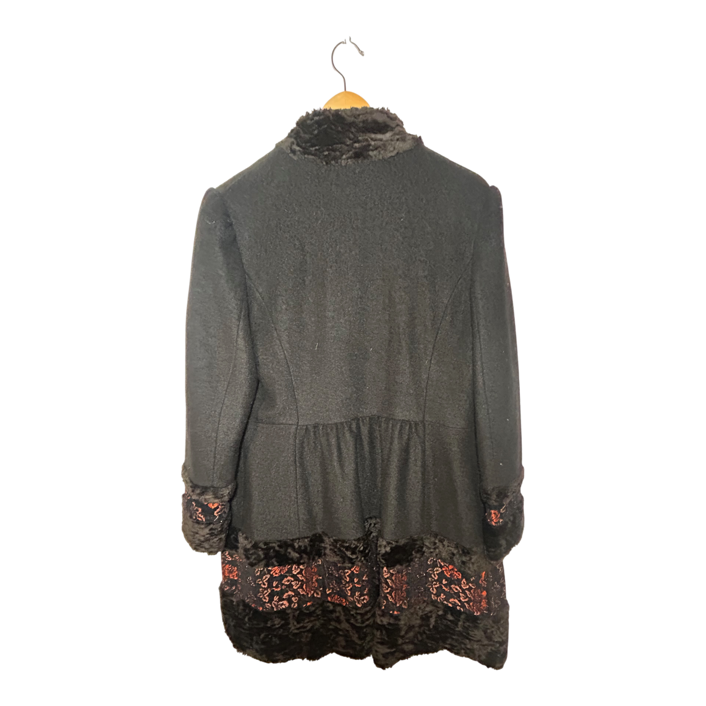 Monsoon Mantel Vintage Gr 42 Schwarz Brokat Kunstpelz Eleganter Wintermantel Warm