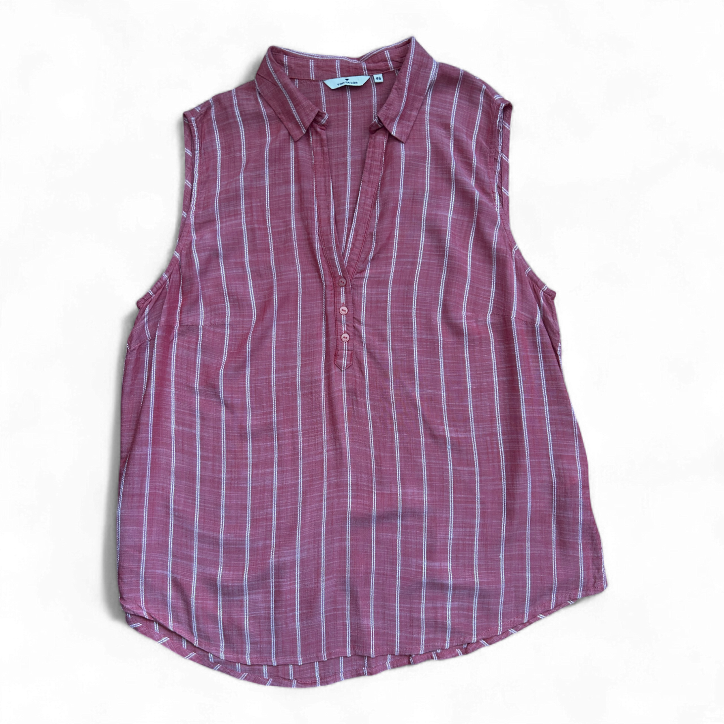 Tom Tailor Damen Top Gr. 46 Viskose Rot Weiß Gestreift Ärmellos Sommer