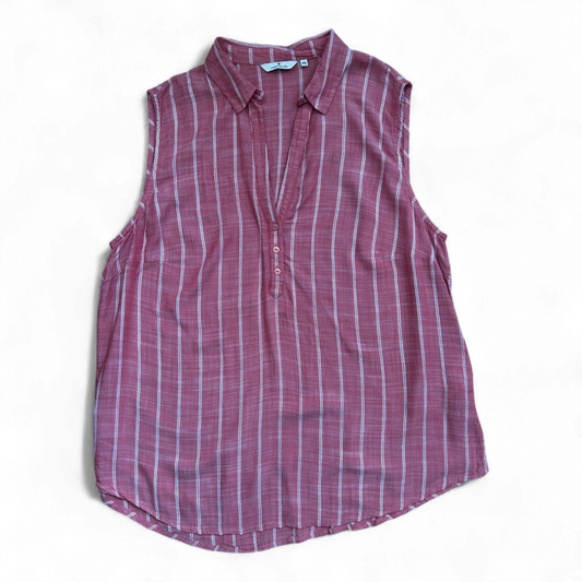 Tom Tailor Damen Top Gr. 46 Viskose Rot Weiß Gestreift Ärmellos Sommer