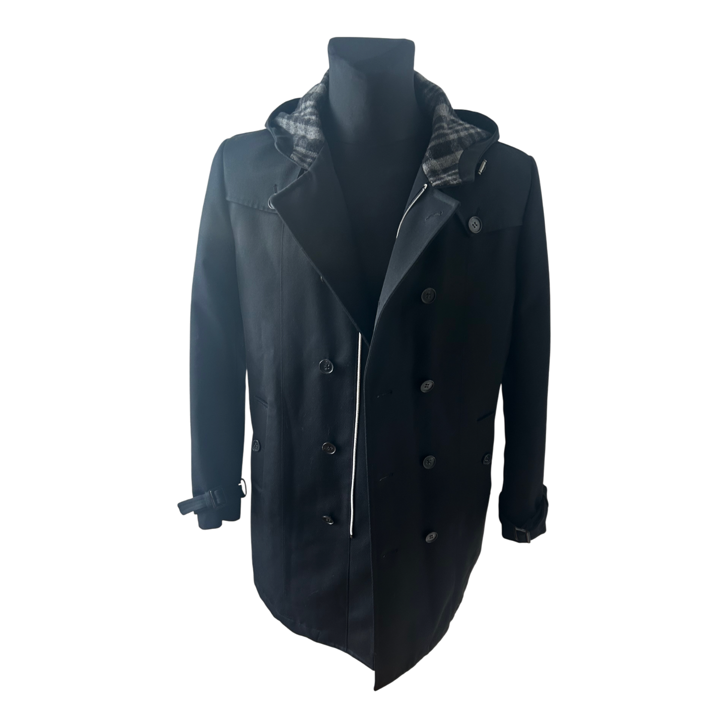 Mexx Mantel Herren Gr 50 Schwarz Wollmix Kapuze Elegant Winter Warm Klassisch