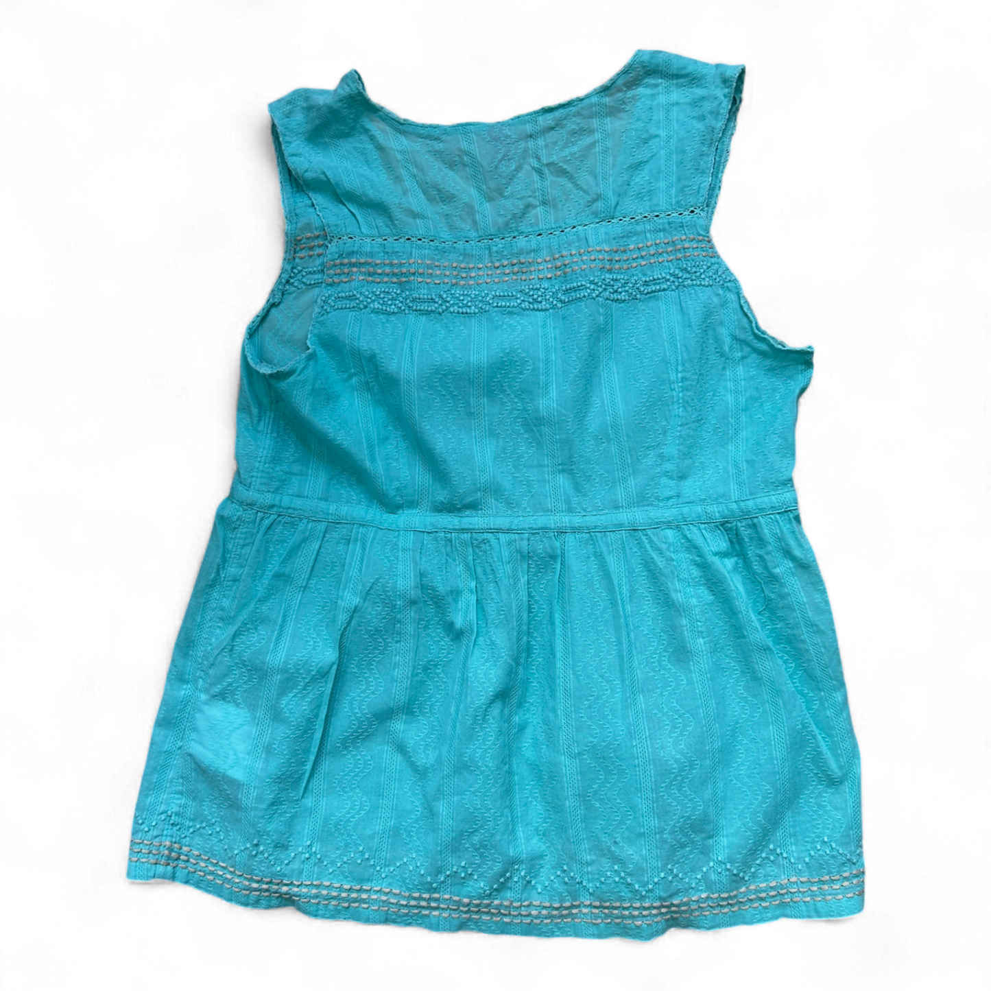 EDC Damen Top M Türkis Baumwolle Knopfleiste Spitze Boho Tunika Sommer Bluse