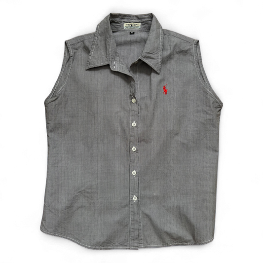 Ralph Lauren Damen Bluse XL Grau Ärmellos Kariert Baumwolle Sommer Casual