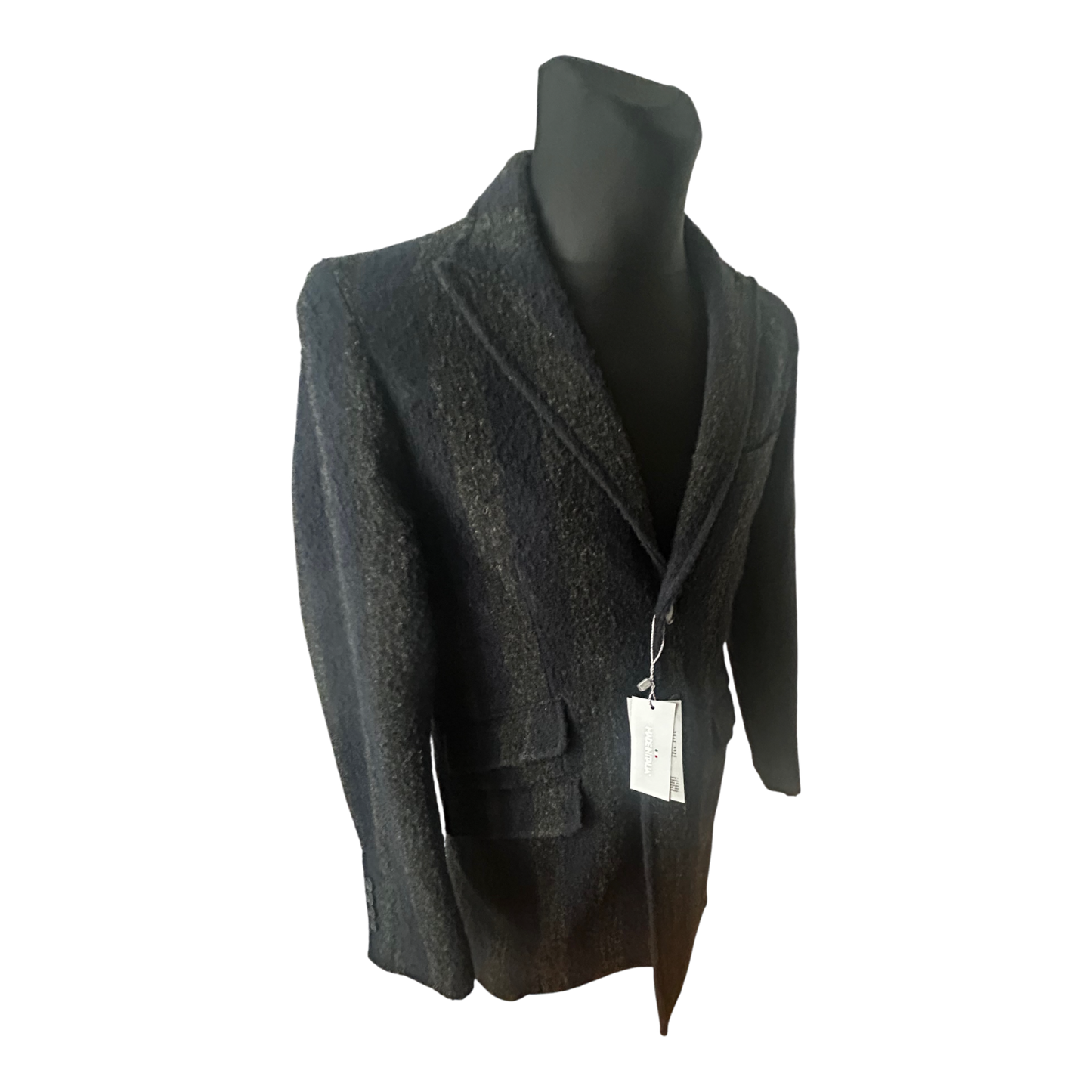 Mantel Herren Made in Italy Gr 50 Blau Grau Streifen Wollmantel Elegant Klassisch Vintage