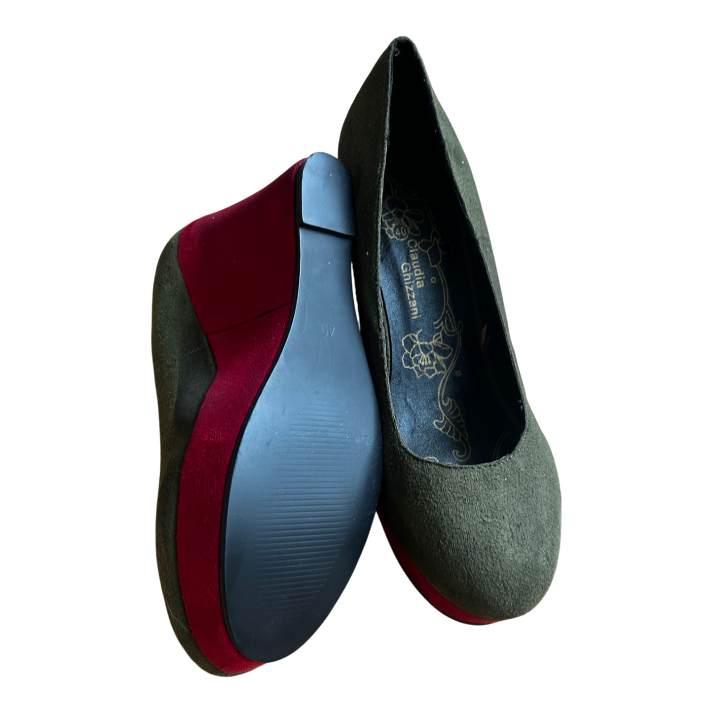 Claudia Ghizzani Keilpumps Damen Vegan Oliv Rot Gr 40 Absatzschuhe Neu Elegant